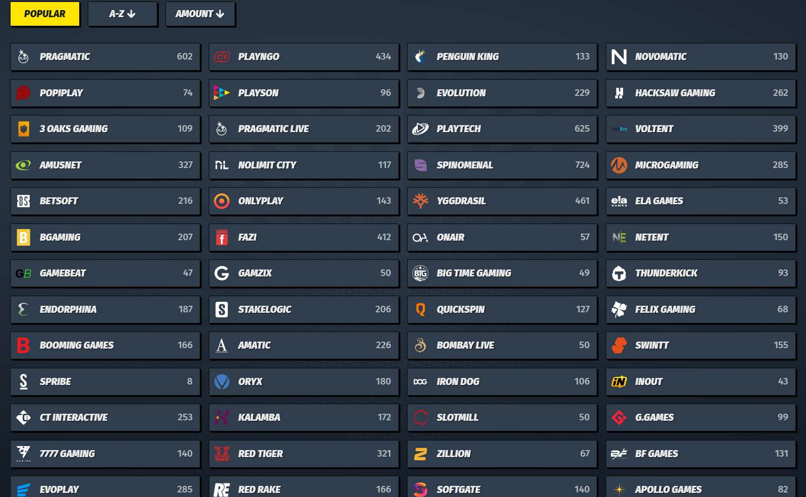 AllySpin Kaszinó Providers