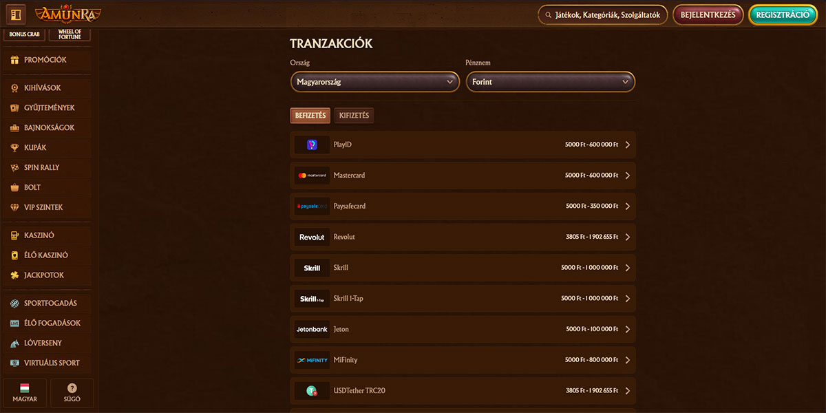 AmunRa Casino Payments