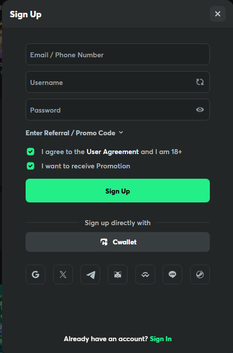 BC.Game Kaszino Register