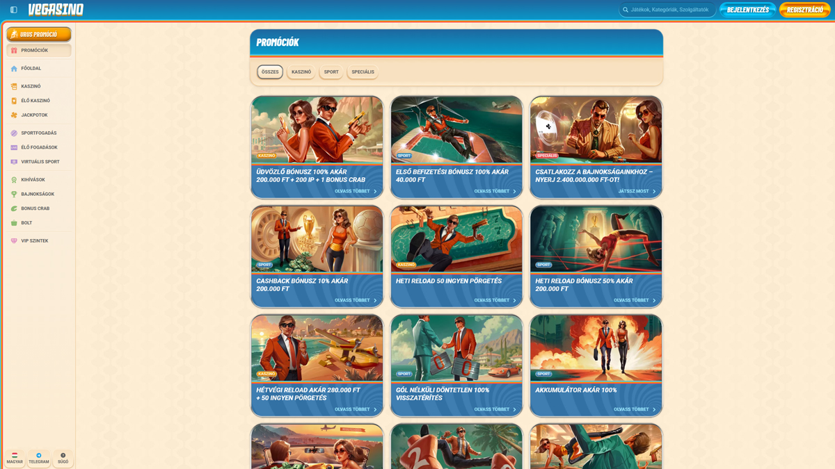 Vegasino Kaszino Bonuses