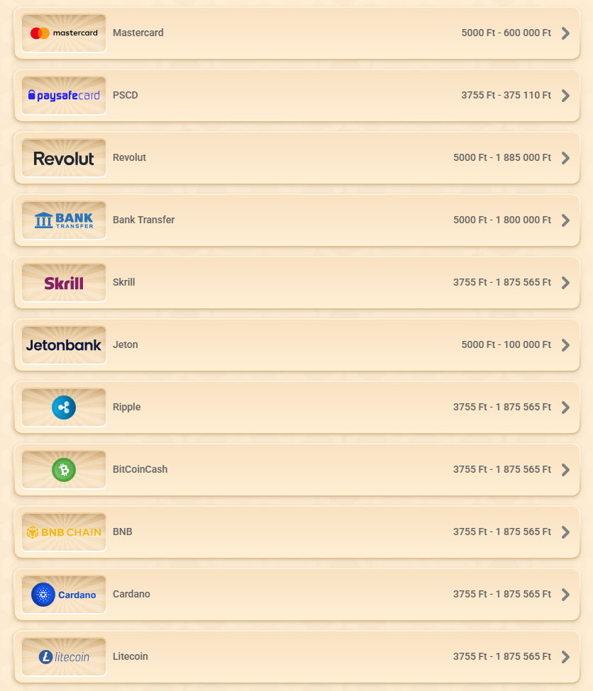 Vegasino Kaszino Payments