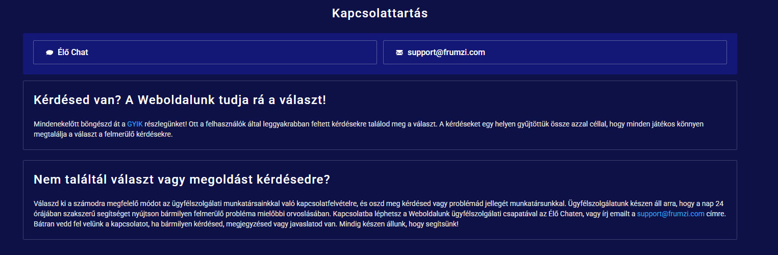 Frumzi Kaszino VIP Help