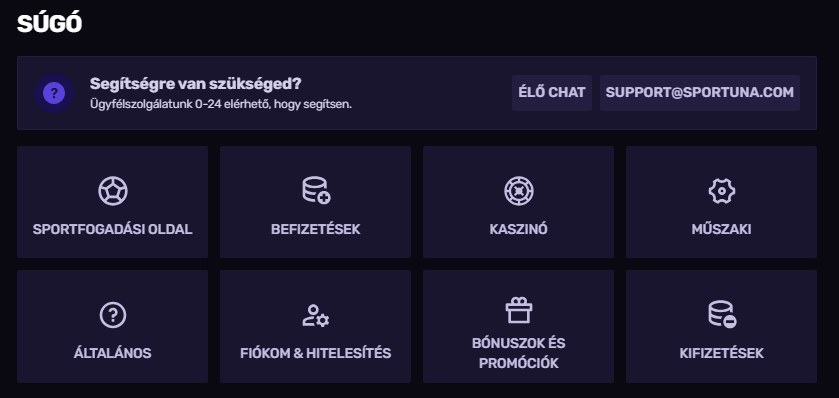 Sportuna Kaszinó Help Centre