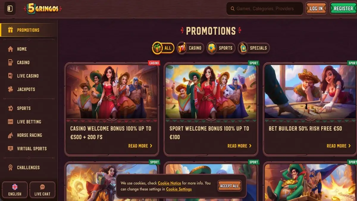 5 Gringos Kaszinó Promóciók