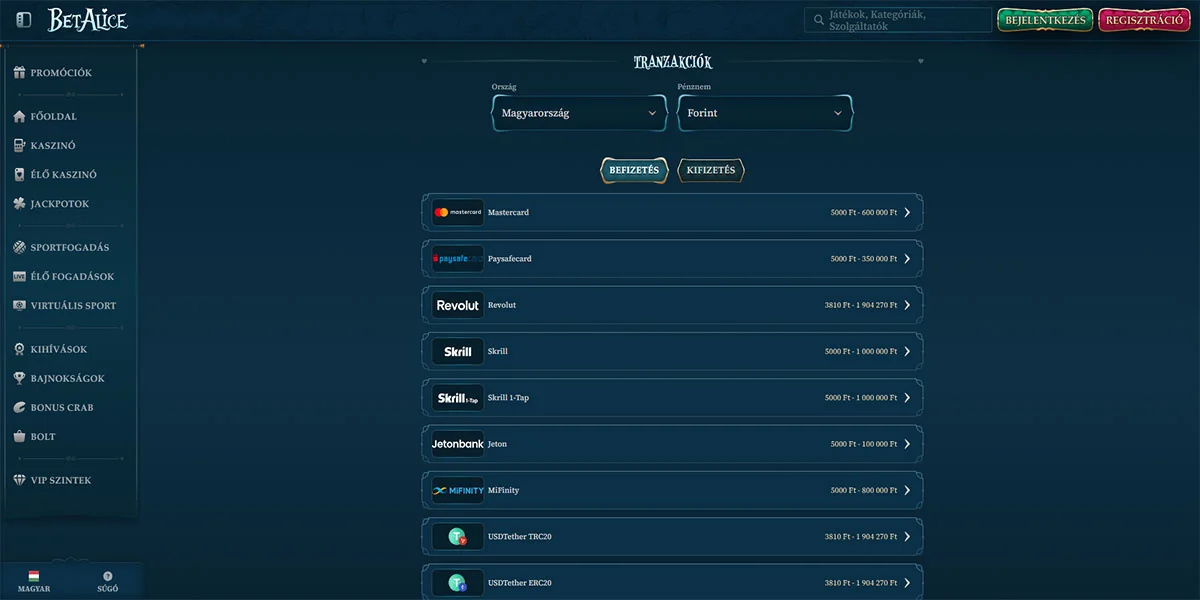 BetAlice Casino Payments