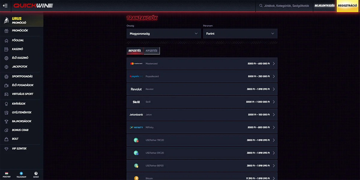 QuickWin Casino Payments