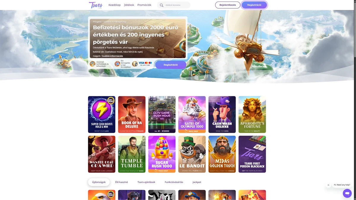 Tsars Kaszino Home Screen