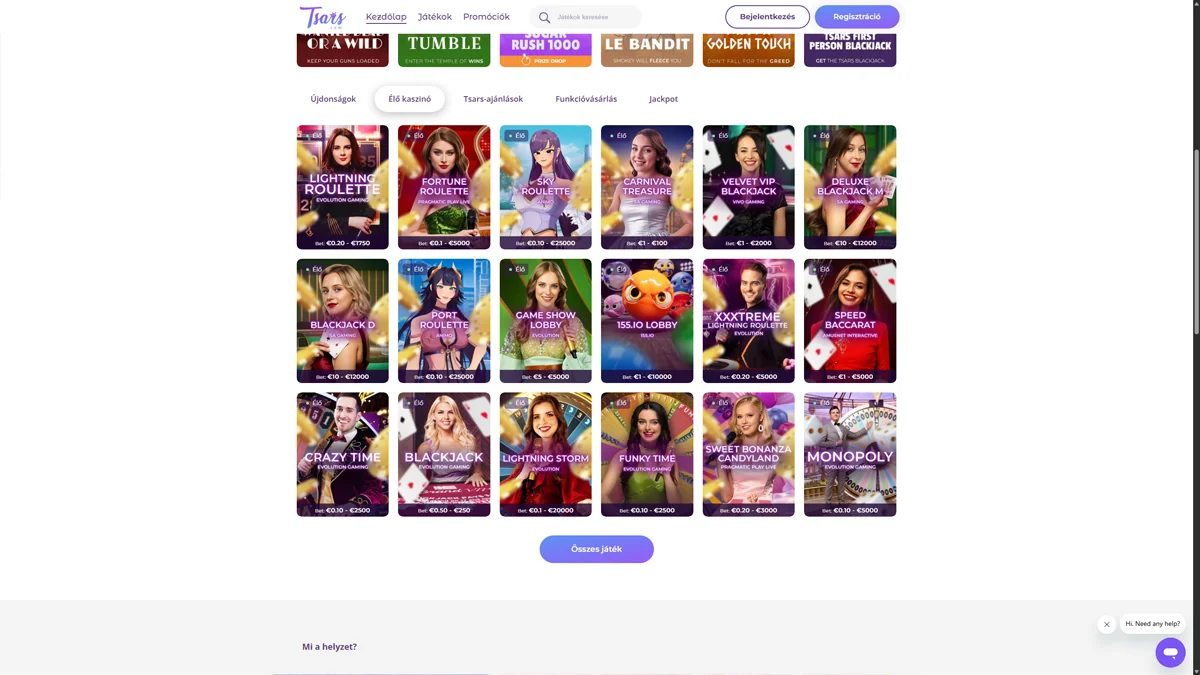 Tsars Kaszino Live Casino Games