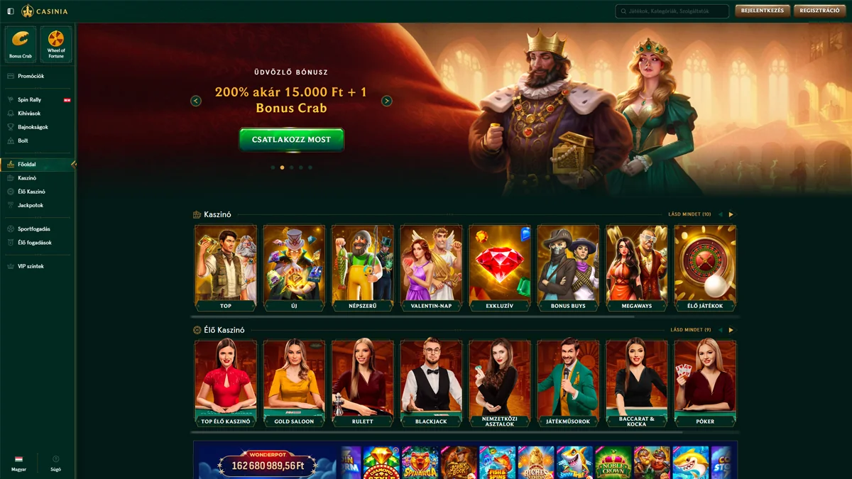 Casinia Casino Home Screen