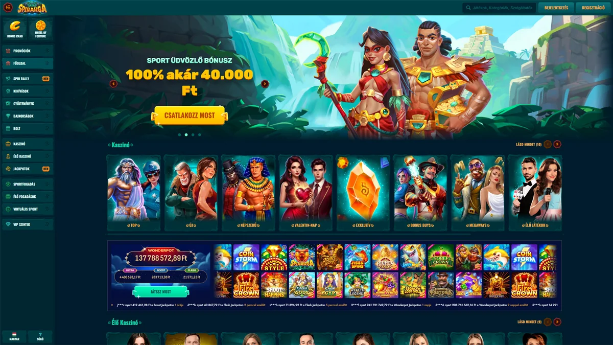 Spinanga Kaszino Home Screen